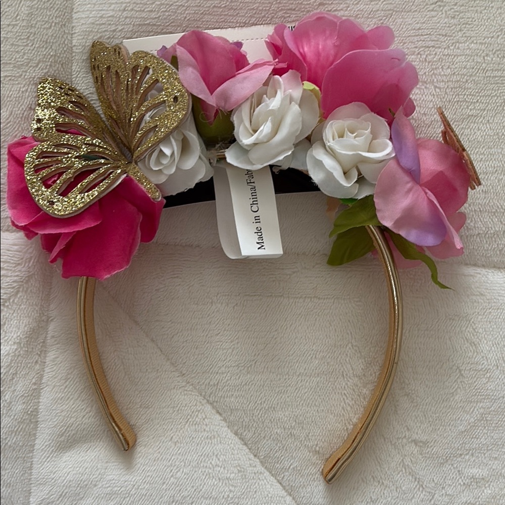 Floral Butterfly Headband - Pink, White, Gold
